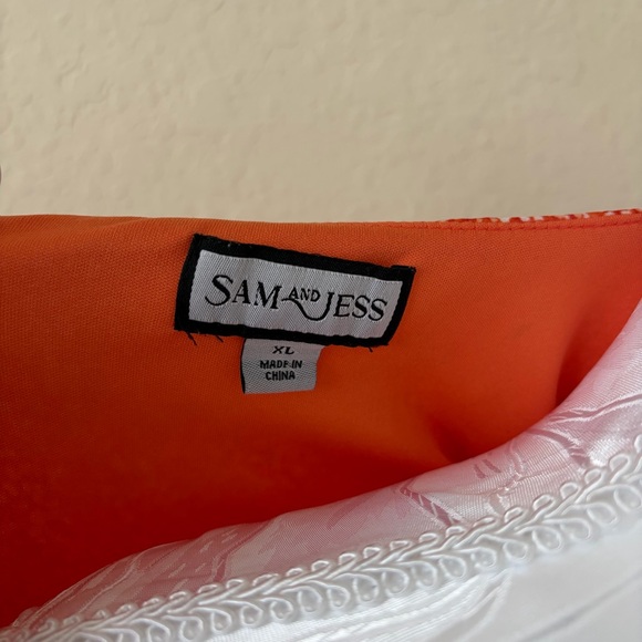 Sam & Jess Orange Floral Smocked Waist Peplum Blouse XL Boho Balloon Sleeve - Picture 8 of 10